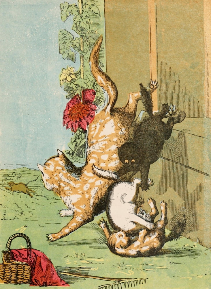Posterazzi Three Little Kittens 1859 Family chases a rat Canvas Art - RM Ballantyne (24 x 36)