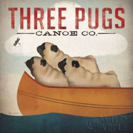 Posterazzi Three Pugs in a Canoe v Canvas Art - Ryan Fowler (24 x 24)