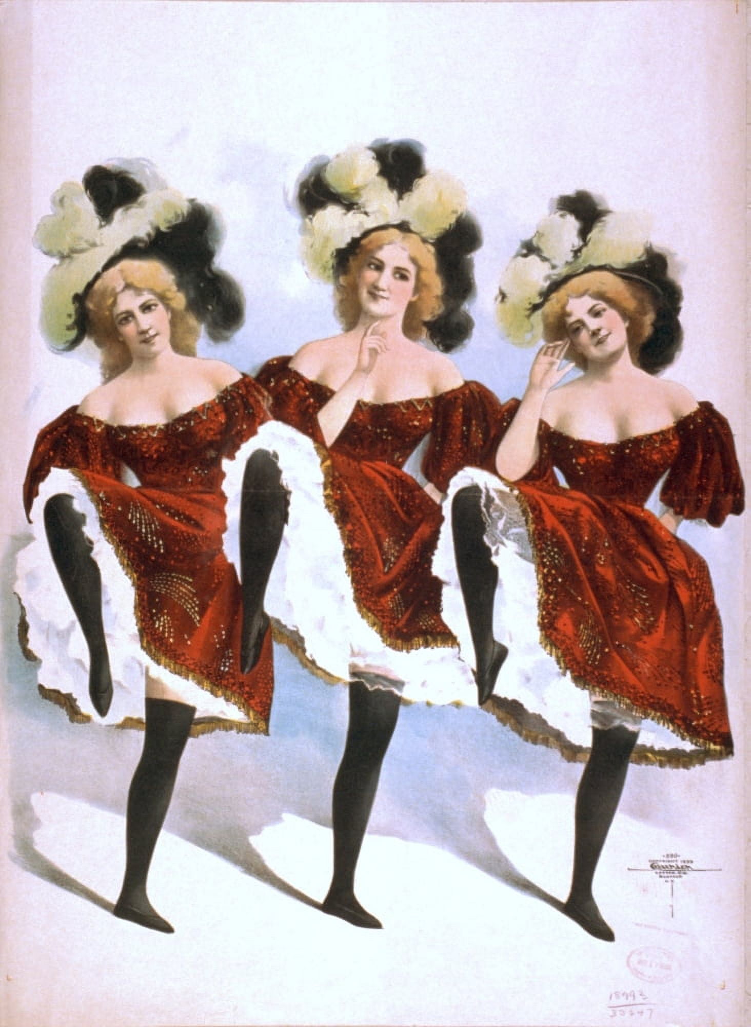 Posterazzi Three dancing women in red costumes and feathers c1899 Canvas Art - Unknown (24 x 36)