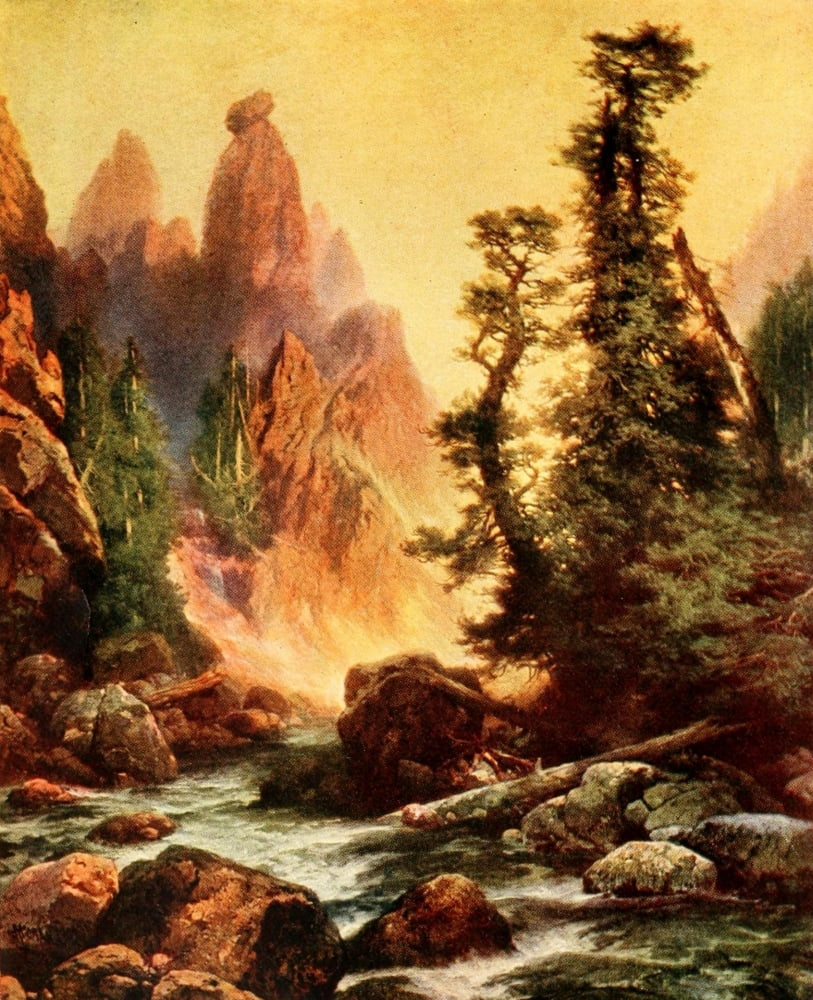 Posterazzi Three wonderlands of the American West 1912 Tower Creek Yosemite Canvas Art - Thomas Moran (24 x 36)
