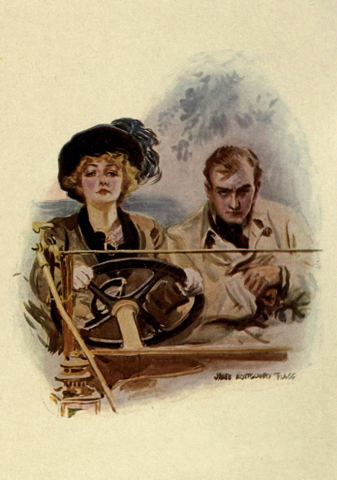 Posterazzi Thurley Ruxton 1911 Couple in car Canvas Art - James Montgomery Flagg (24 x 36)