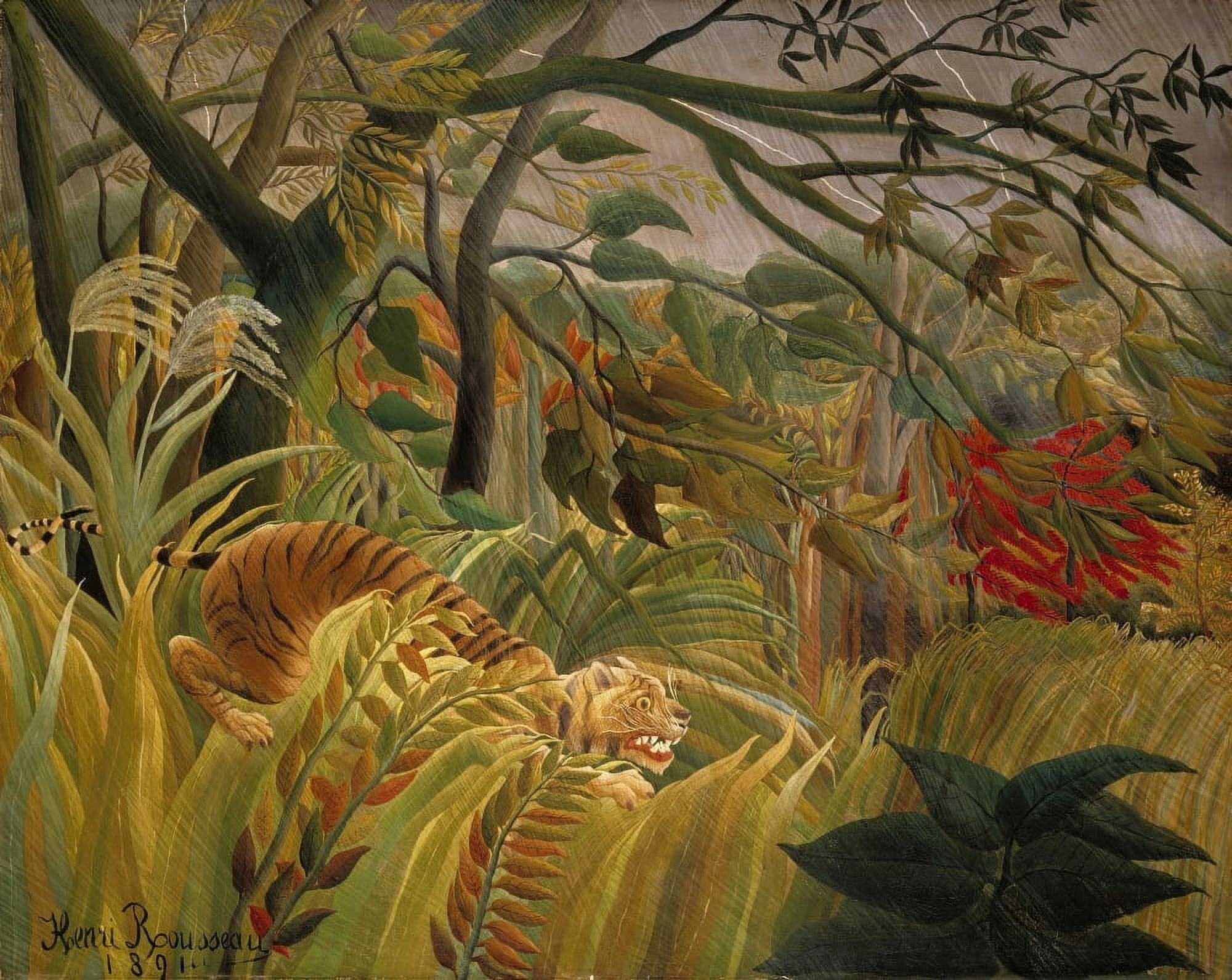 Posterazzi Tiger in a Tropical Storm 1891 Canvas Art - Henri Rousseau (24 x 36)