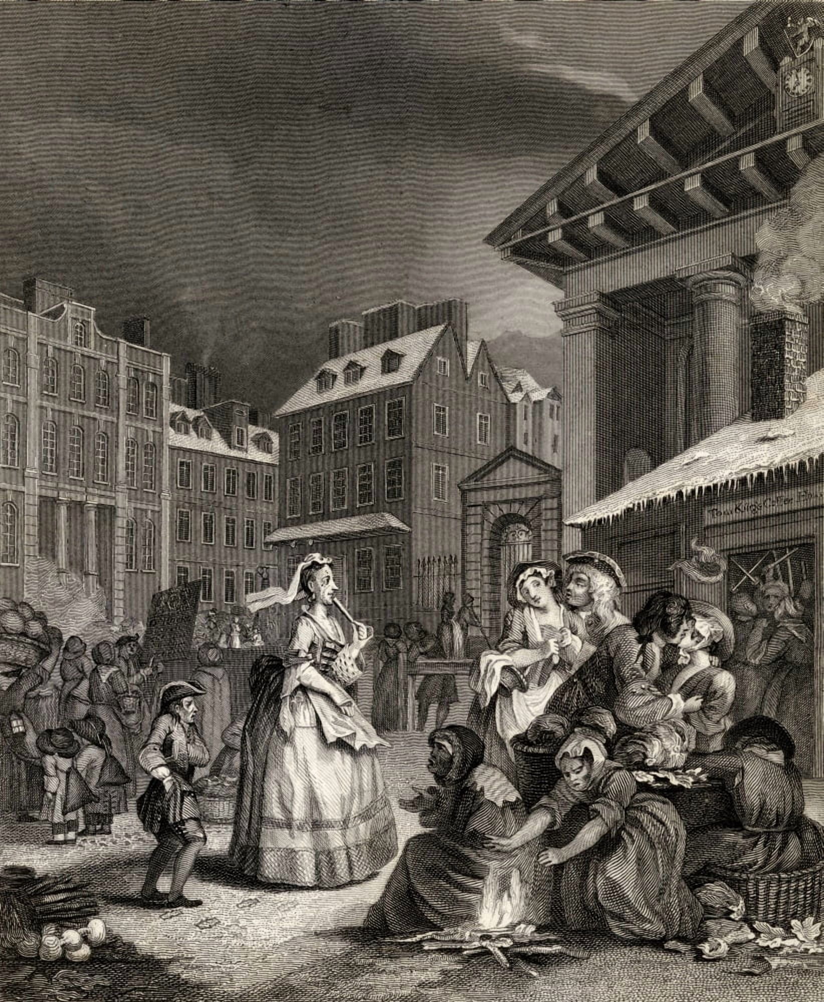 Posterazzi Times Of The Day Morning From The Original Picture By Hogarth From The Works Of Hogarth Published London 1833 Canvas Art - Ken Welsh Design Pics (26 x 32)