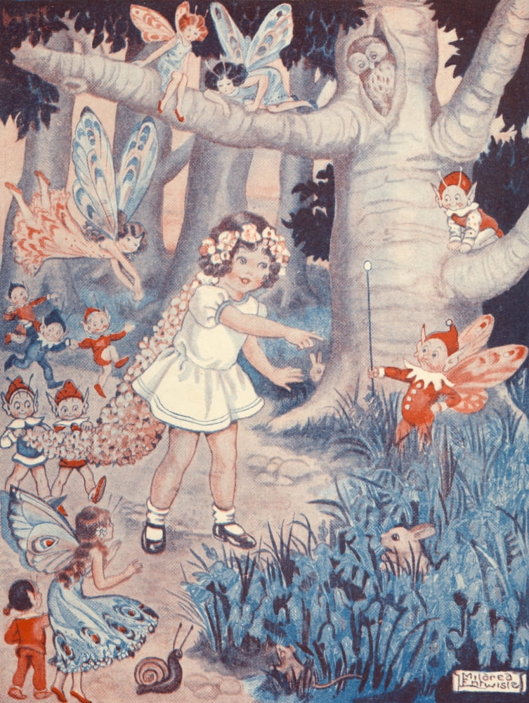 Posterazzi Tiny tots Annual 1931 The Fairies of Bluebell Wood Canvas Art - Mildred Entwisle (24 x 36)