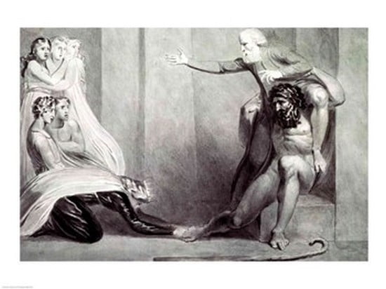 Posterazzi Tiriel borne back to the Palace on the Shoulders of his Brother Ijim addressing his five Daughters Canvas Art - William Blake (36 x 24)