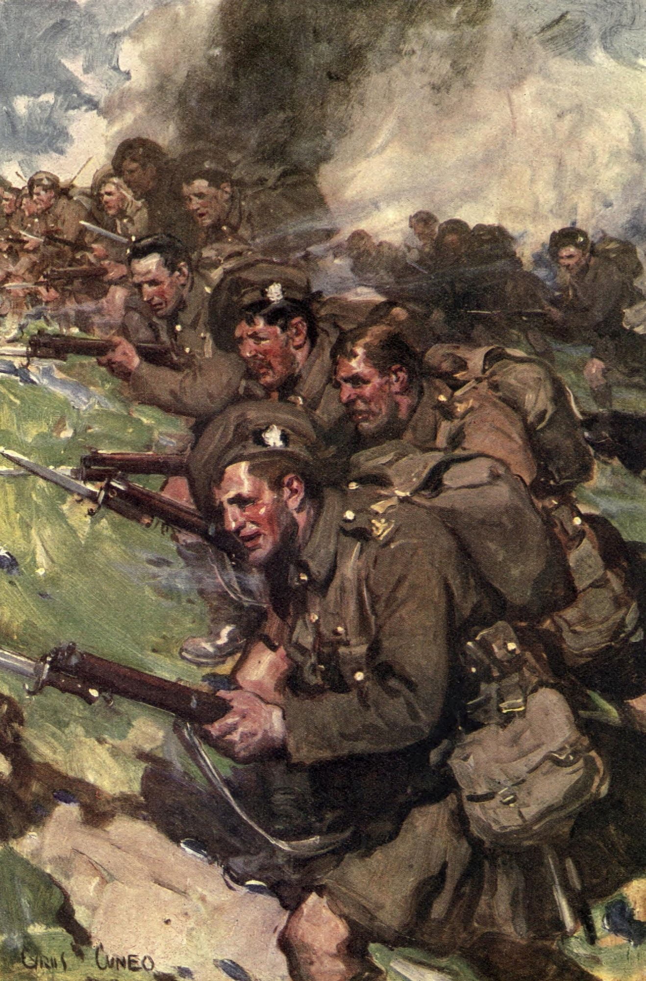 Posterazzi Told in the Huts 1916 A Thrilling Charge Canvas Art - Cyrus Cuneo (24 x 36)