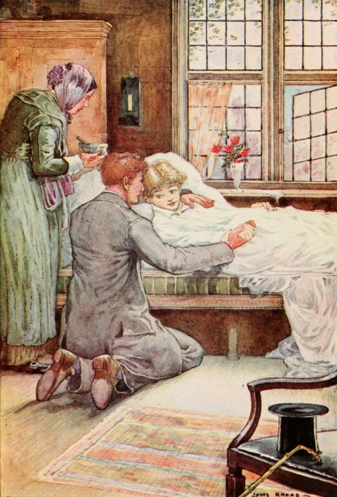 Posterazzi Tom Browns School Days 1896 Arthur ill in bed Canvas Art - Louis Rhead (24 x 36)