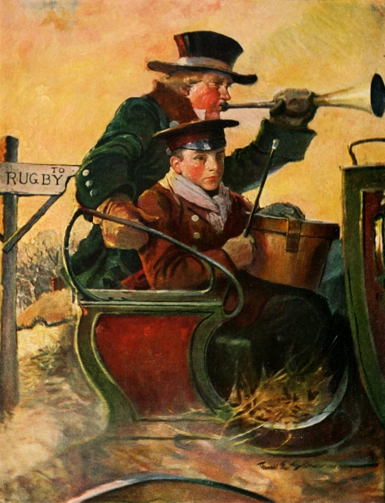 Posterazzi Tom Browns School Days 1896 Off to school at Rugby Canvas Art - Louis Rhead (24 x 36)