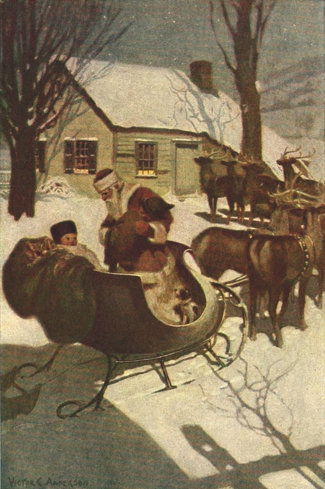 Posterazzi Tommy Trots Visit to Santa Claus Santa sleigh Canvas Art - Victor C Anderson (24 x 36)