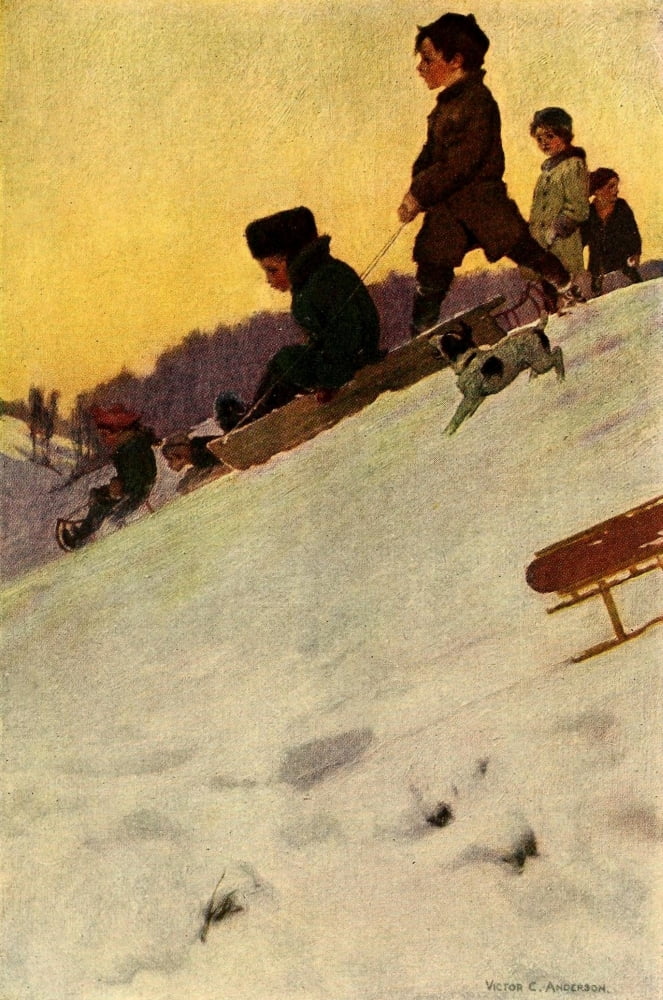 Posterazzi Tommy Trots Visit to Santa Claus Sledging Canvas Art - Victor C Anderson (24 x 36)