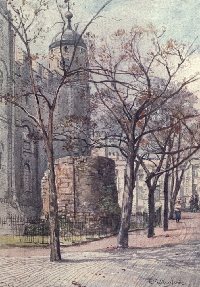 Posterazzi Tower of London 1908 White Tower & London Wall Canvas Art - John Fulleylove (24 x 36)