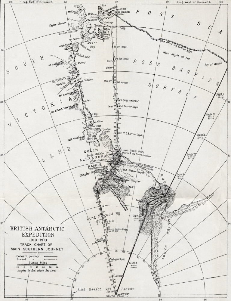 Posterazzi Track Chart Of The Main Southern Journey Of Robert Falcon Scott Canvas Art - Ken Welsh Design Pics (24 x 32)