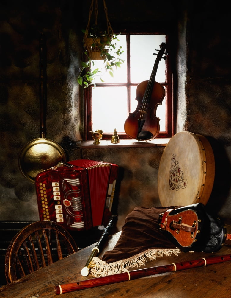 Posterazzi Traditional Musical Instruments In Old Cottage Ireland Canvas Art - The Irish Image Collection Design Pics (26 x 34)