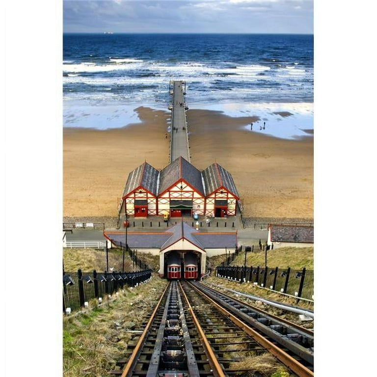 Posterazzi Tram Tracks Leading To Beach Saltburn North Yorkshire England  Poster Print by John Short - 22 x 34 - Large 
