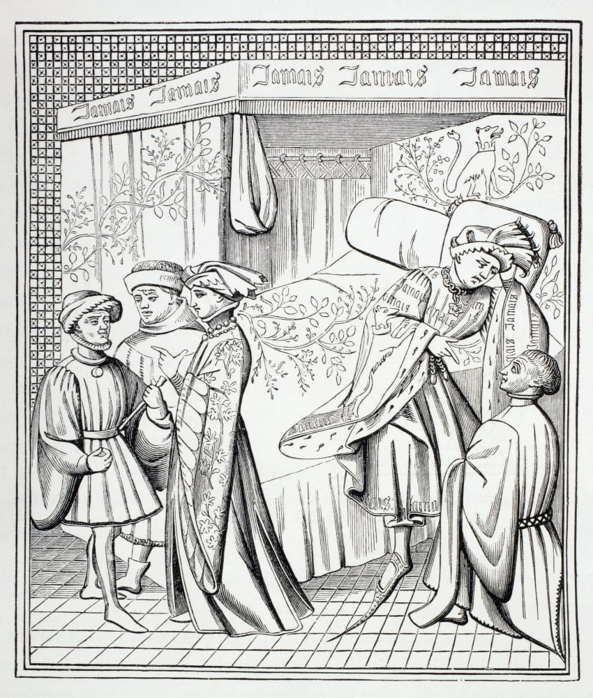 Posterazzi A Trimmed Canopy Bed With Curtains After A 14Th Century Miniature From Les Artes Au Moyen Age Published Paris 1873 Canvas Art - Ken Welsh Design Pics (26 x 32)