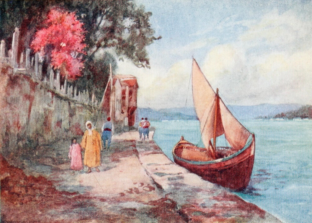 Posterazzi Turkey 1911 Boat in the harbour Canvas Art - Warwick Goble (24 x 36)