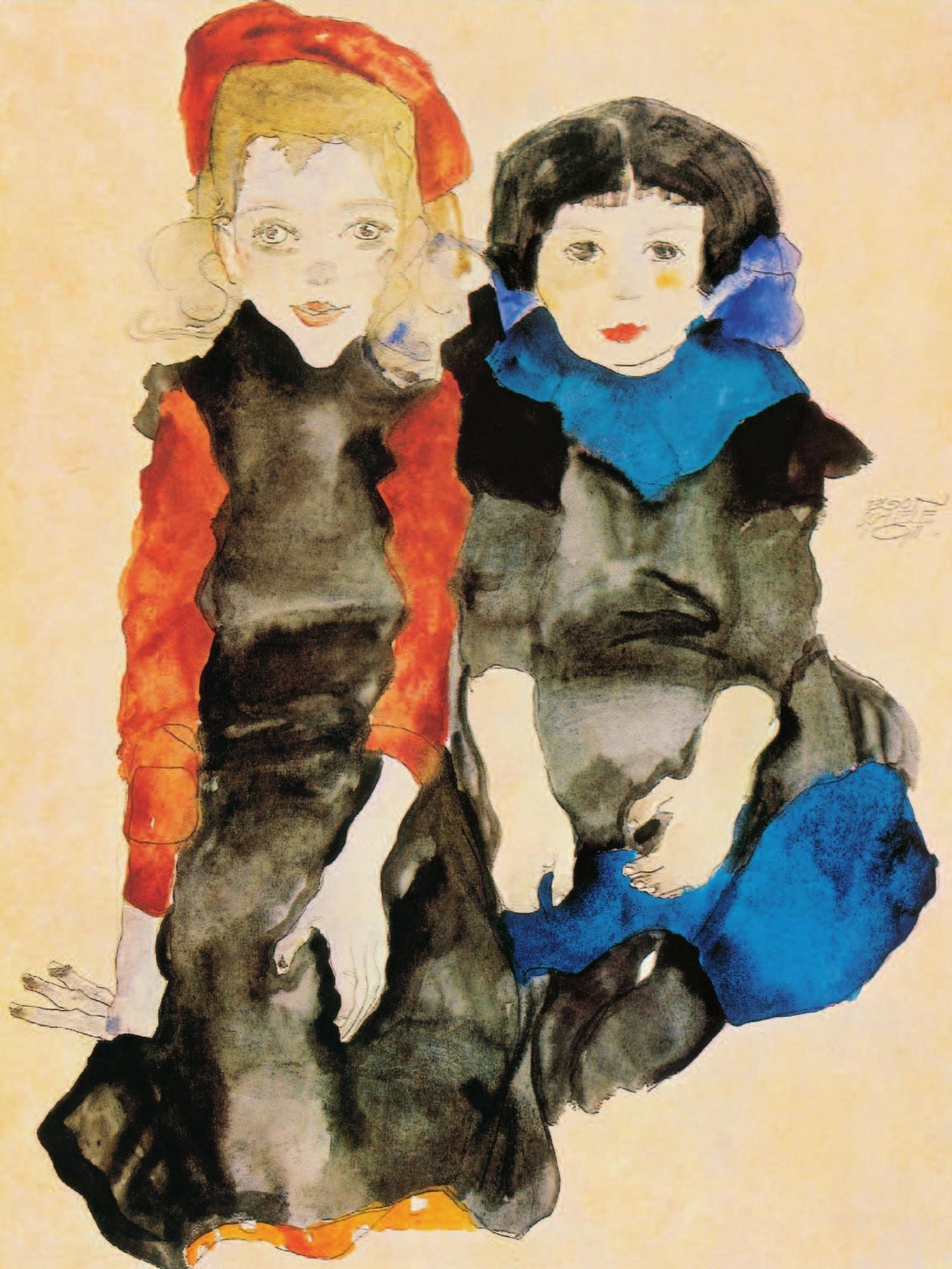 Posterazzi Two Little Girls 1911 Canvas Art - Egon Schiele (24 x 36)