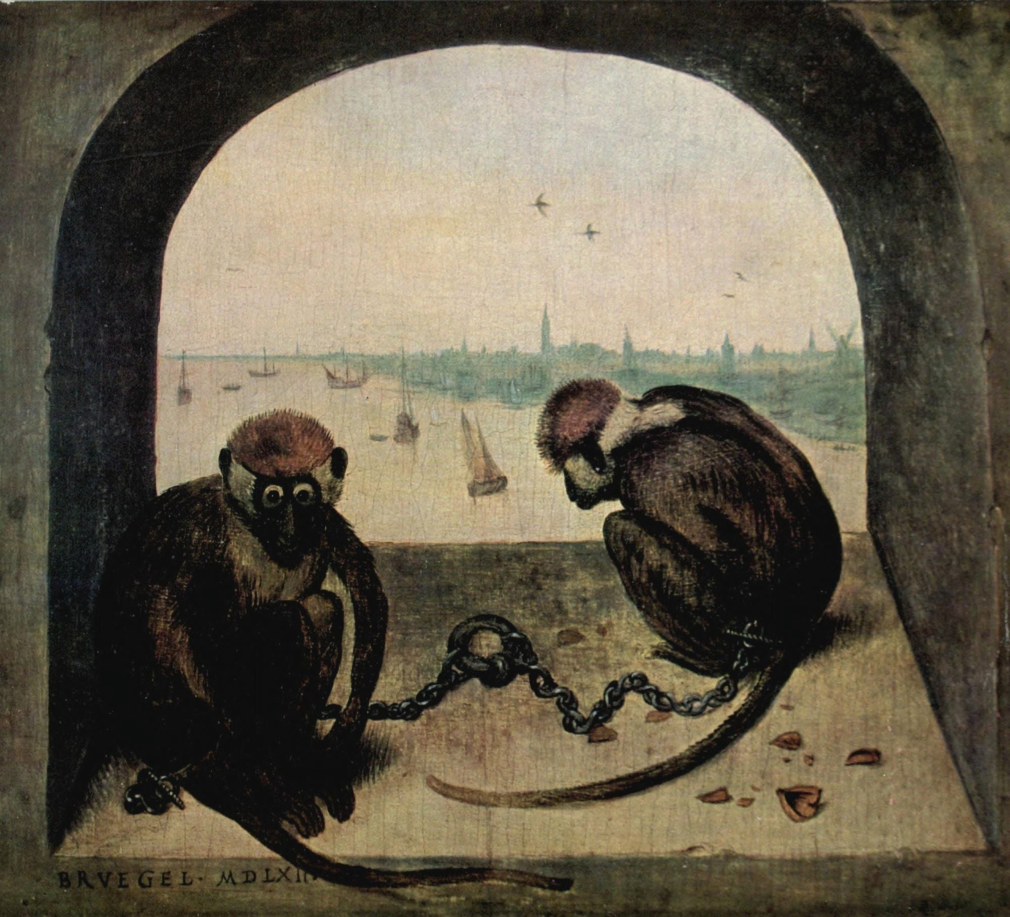 Posterazzi Two Monkeys Canvas Art - Pieter Bruegel (24 x 36)