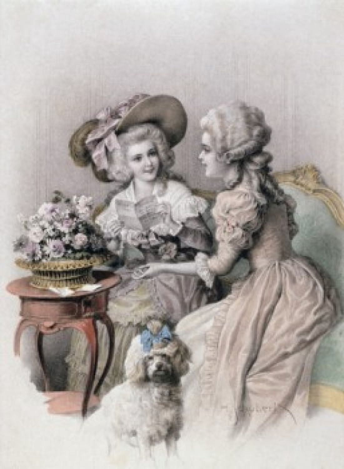 Posterazzi Two Women Seated Nostalgia Cards Heinrich Carl Schubert (1827-1897 German) Canvas Art - (24 x 36)