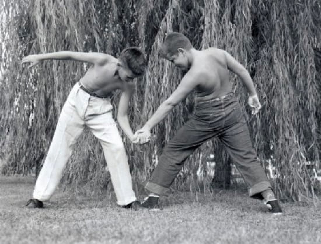 Posterazzi Two boys on lawn arm-wrestling Canvas Art -  (24 x 36)