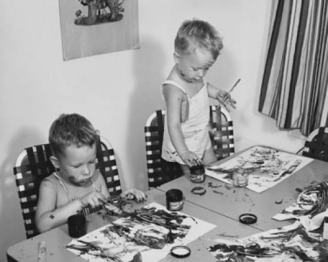 Posterazzi Two boys painting at a table Canvas Art - (24 x 36)