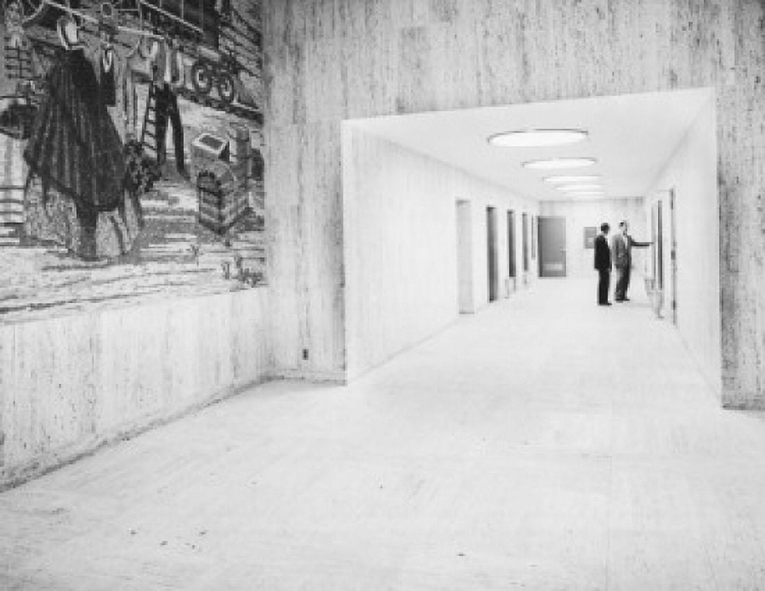 Posterazzi Two businessmen standing in a corridor Canvas Art - (24 x 36)