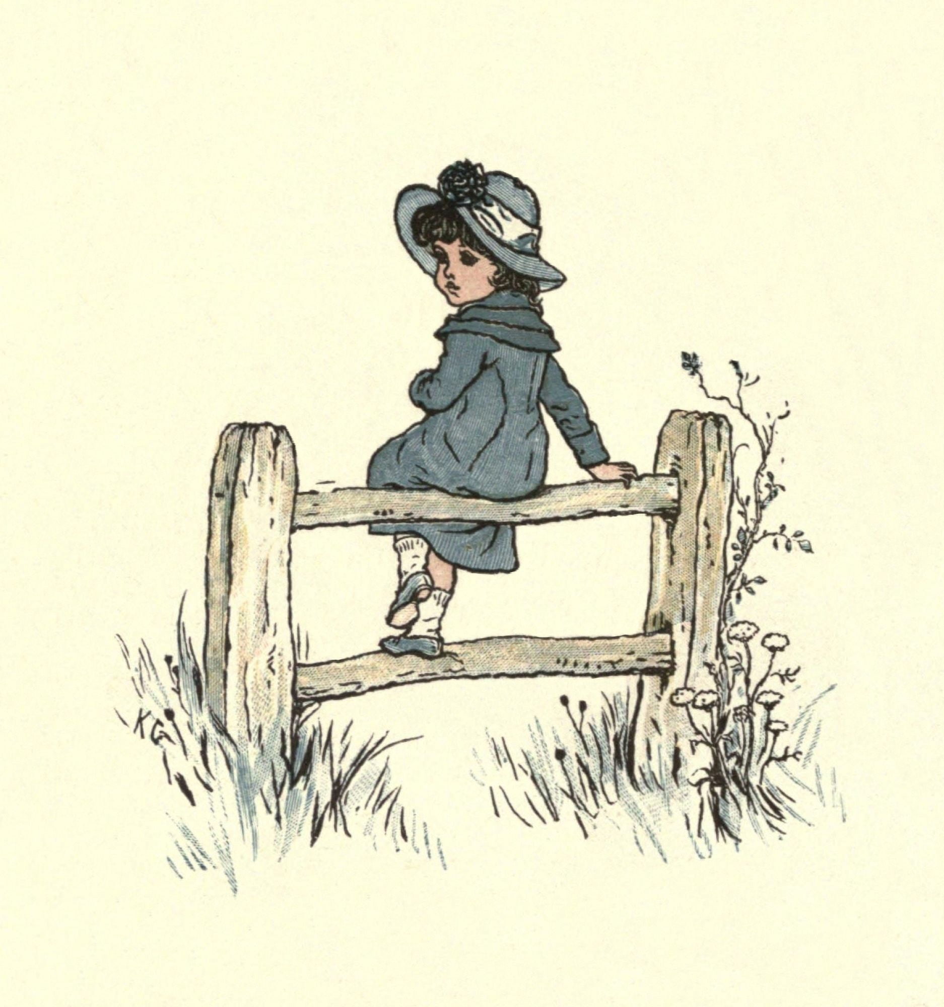 Posterazzi Under the Window 1879 Girl on gate Canvas Art - Kate Greenaway (24 x 36)