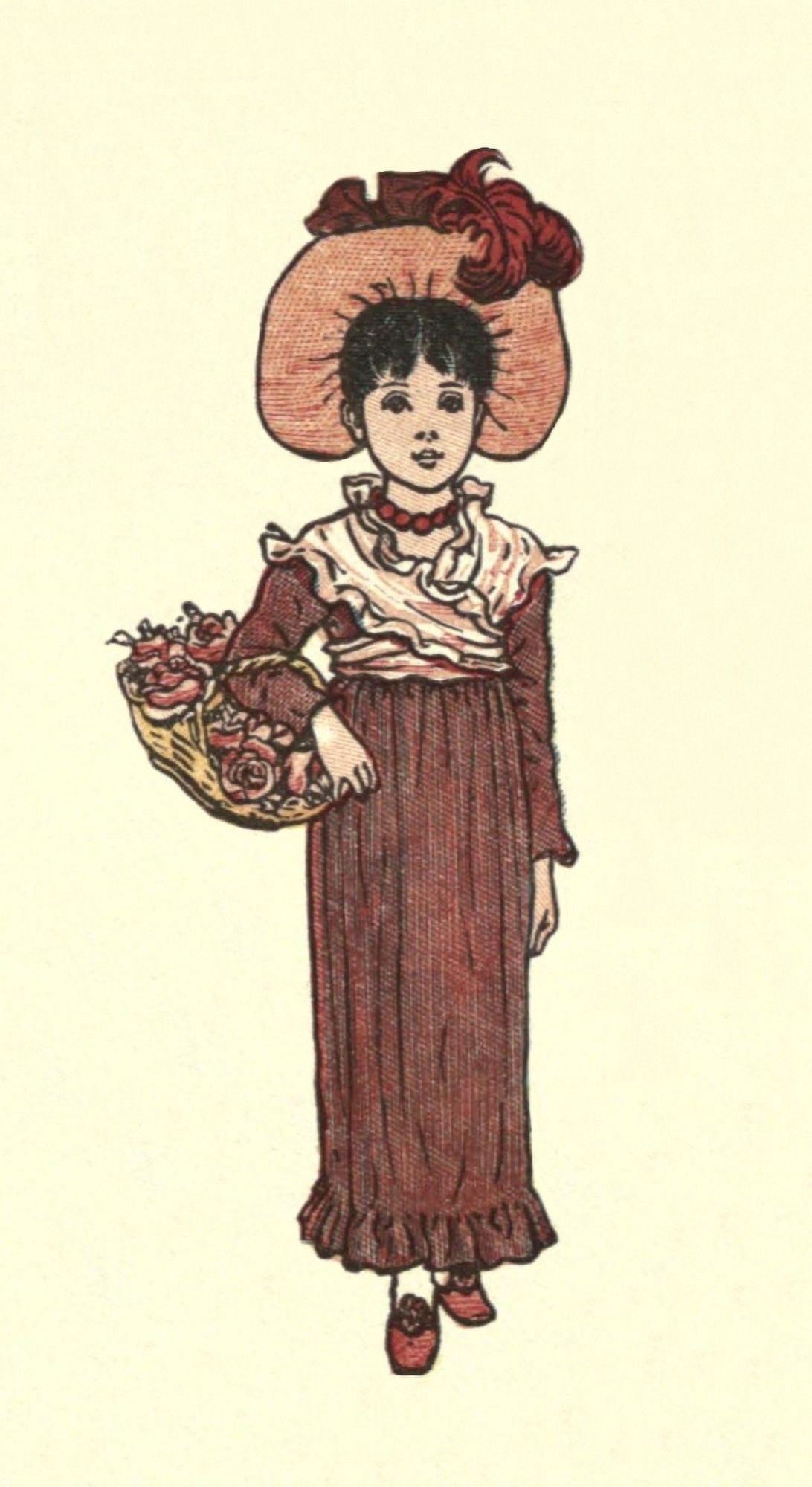 Posterazzi Under the Window 1879 Girl with flower basket Canvas Art - Kate Greenaway (24 x 36)
