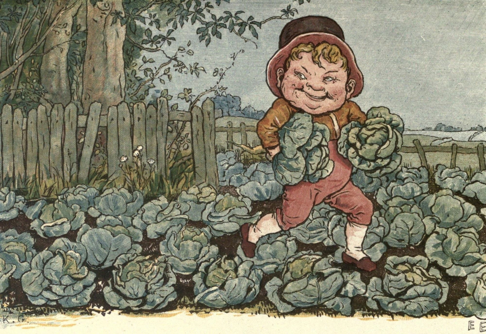 Posterazzi Under the Window 1879 Goblin stealing cabbages Canvas Art - Kate Greenaway (24 x 36)
