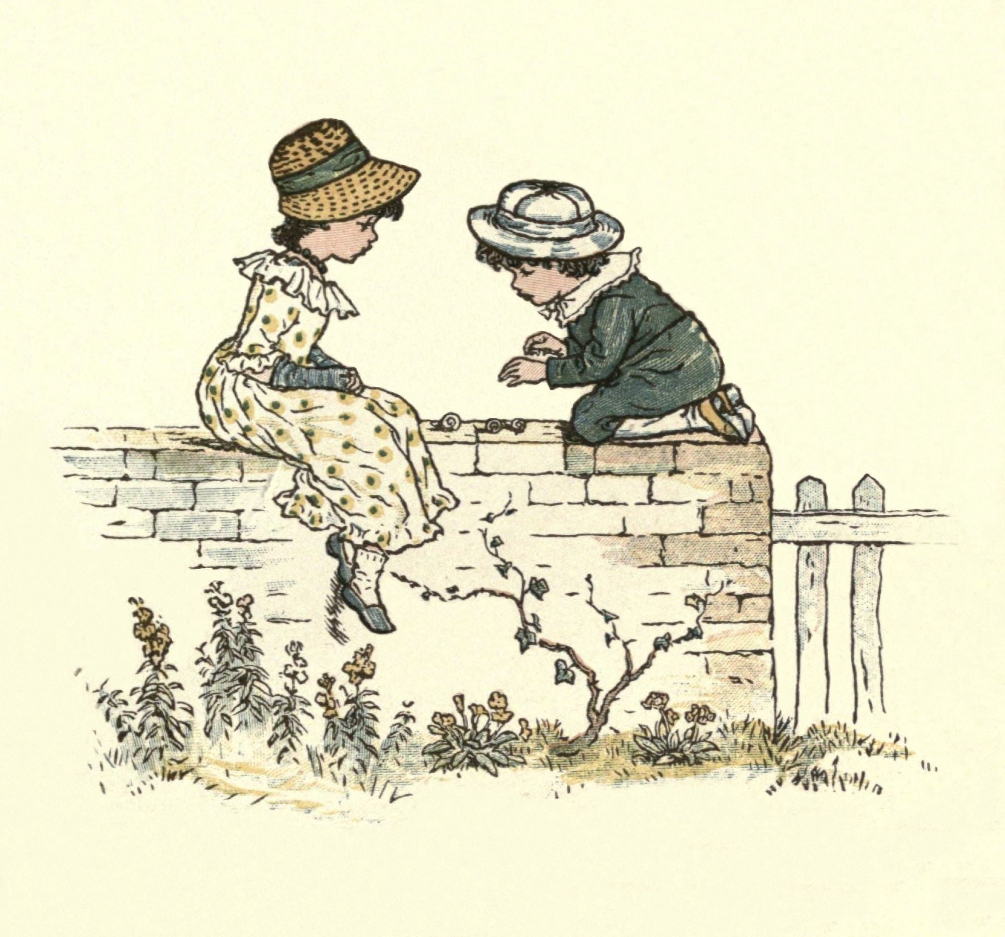 Posterazzi Under the Window 1879 Snails on the wall Canvas Art - Kate Greenaway (24 x 36)