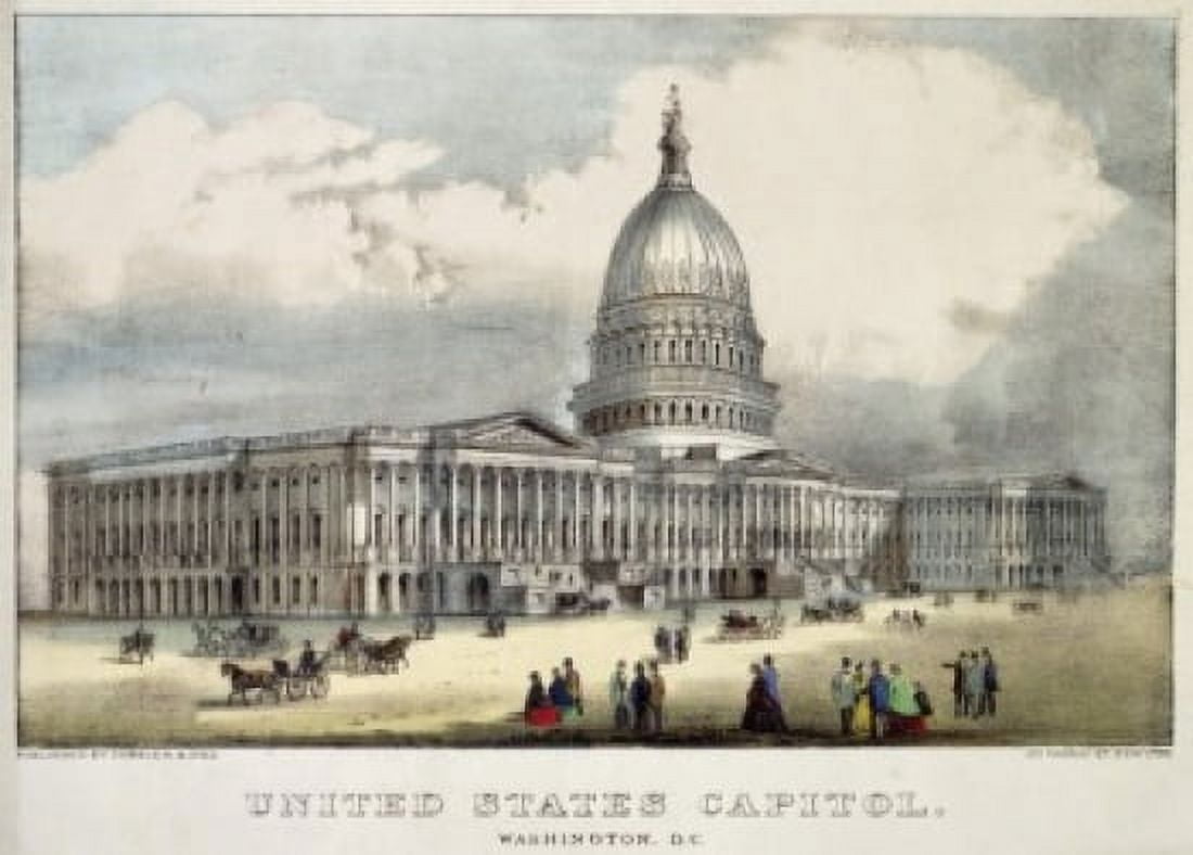 Posterazzi United States Capitol Currier & Ives (Active 1857-1907 American) Lithograph Canvas Art - Currier & Ives (24 x 36)