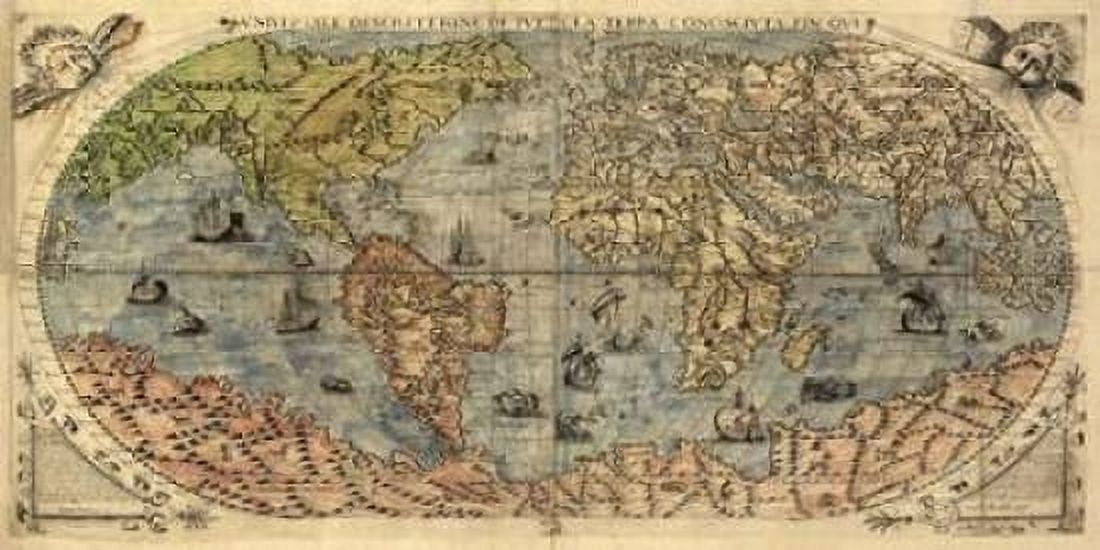 Posterazzi Universale descrittione di tutta la terra 1565 Canvas Art - Paolo Forlani (24 x 48)