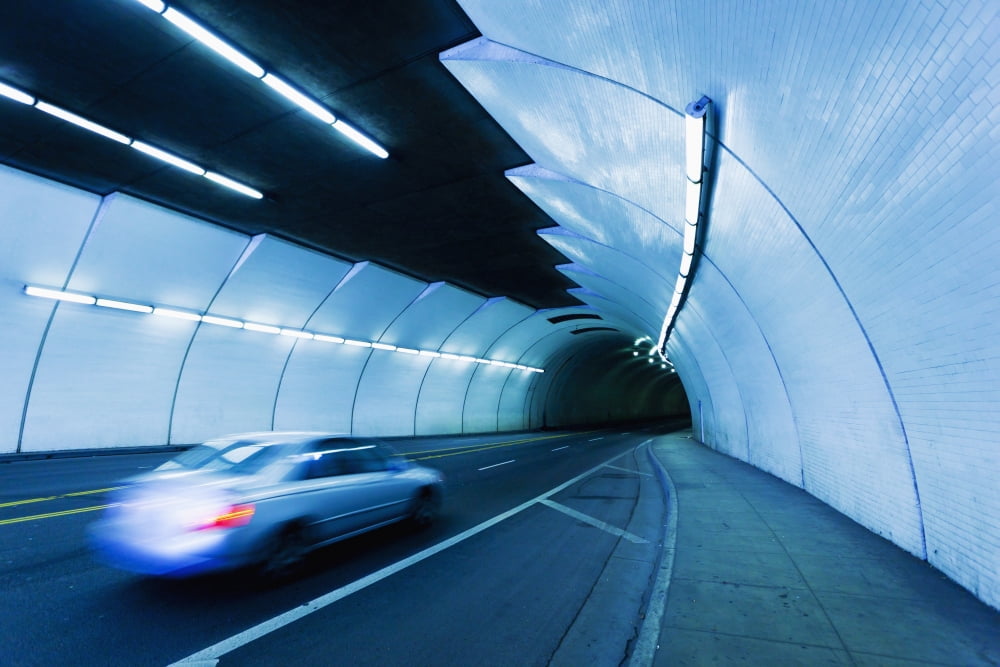 Posterazzi Urban Tunnel Car moving with Motion Blur Canvas Art - Design Pics Vibe Design Pics (38 x 24)