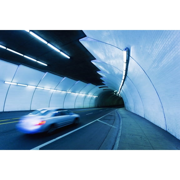 Posterazzi Urban Tunnel Car moving with Motion Blur Canvas Art - Design Pics Vibe Design Pics (38 x 24)