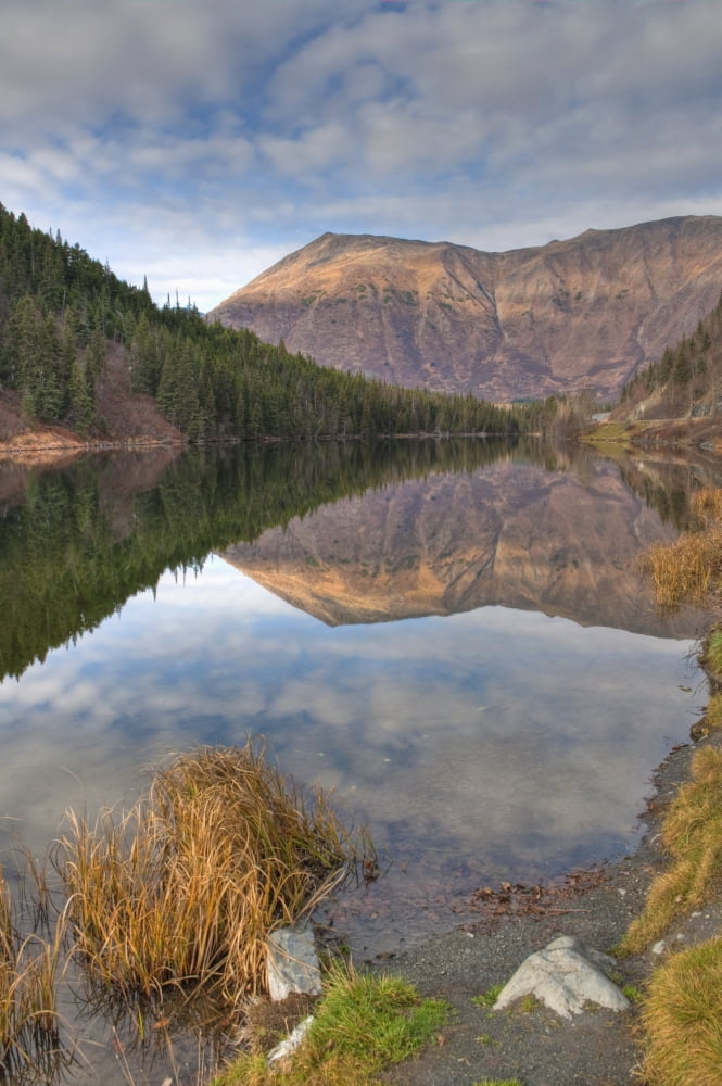 Posterazzi View Of Mountains Reflected In Jerome Lake Near The Juction Of Seward And Sterling Highways Kenai Peninsula Southcentral Alaska Fall Hdr Image Canvas Art - Ken Baehr Design Pics (24 x 38)