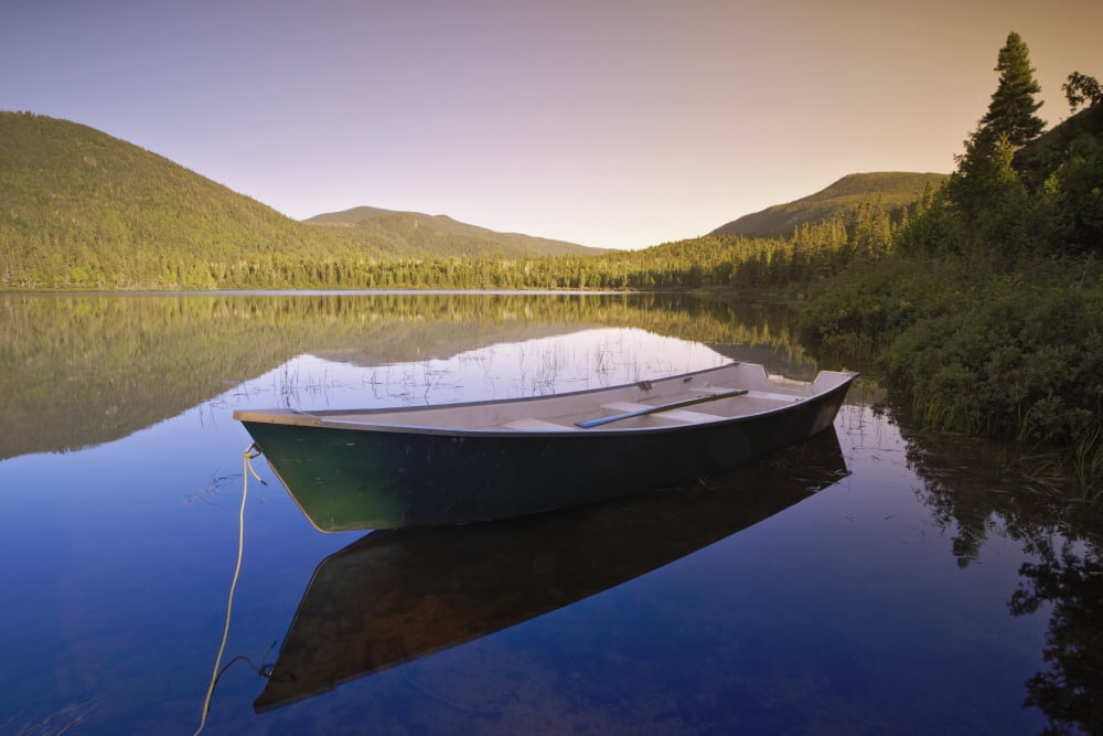 Posterazzi View Of Boat At Lebreux Lake At Sunset Quebec Canvas Art - Yves Marcoux Design Pics (34 x 22)