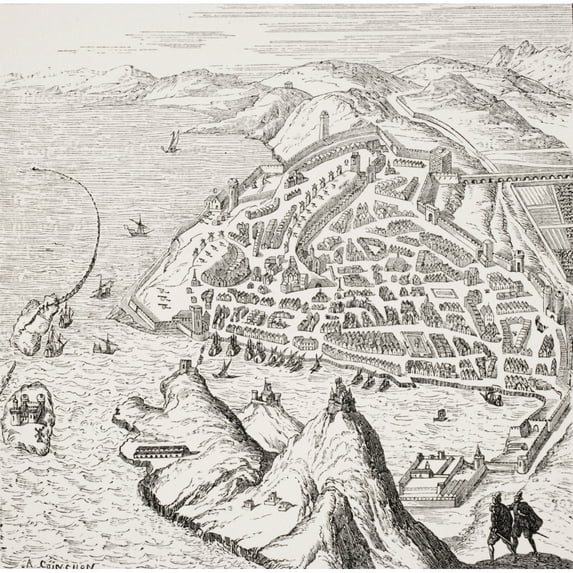 Posterazzi DPI1857950 View & Plan of Marseilles & Its Harbour In The 16th Century After Copperplate In Theatre Des Citez Du Monde Poster Print, 14 x 14