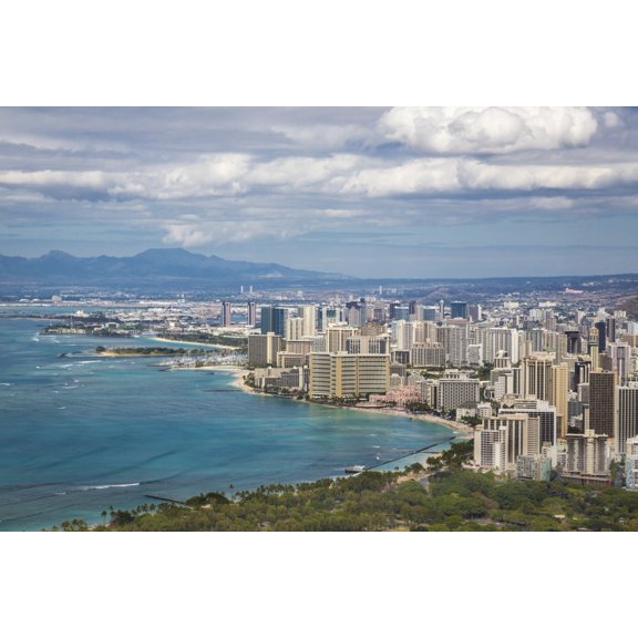 Posterazzi DPI12278120LARGE View of Downtown Honolulu Waikiki From Diamond Head - Honolulu Oahua Hawaii United States of America Print - 38 x 24 in. - Large