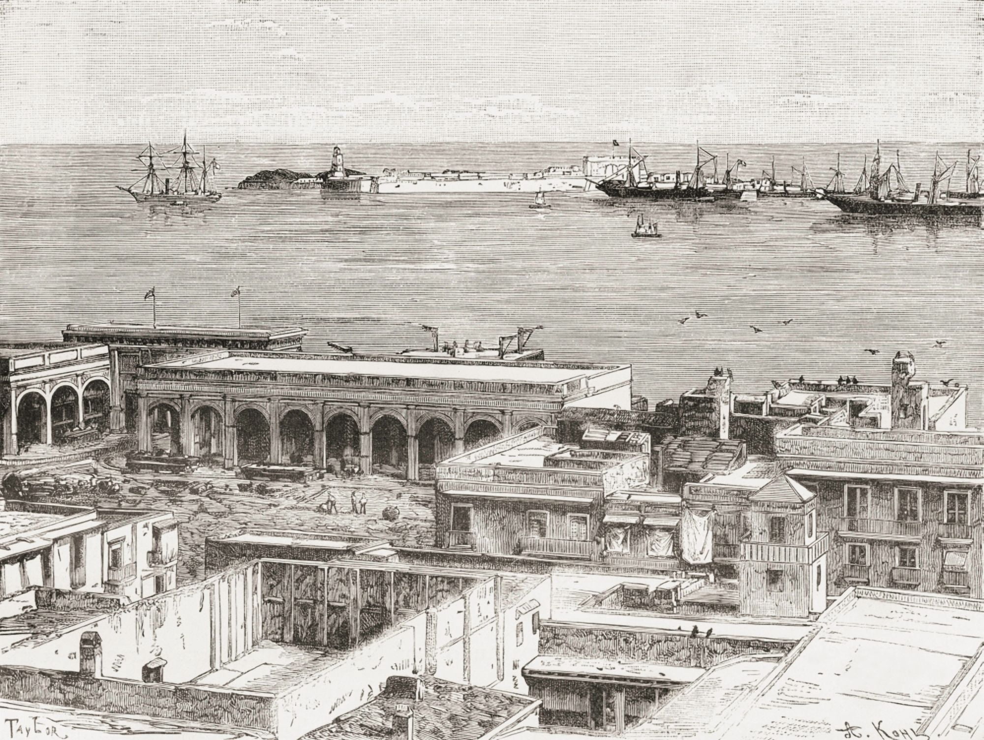Posterazzi View of Veracruz and the San Juan de Ul Canvas Art - Ken Welsh Design Pics (32 x 24)