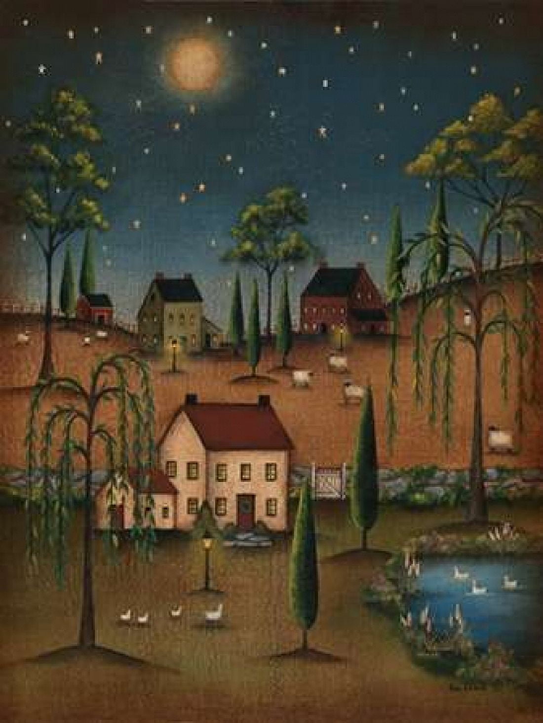 Posterazzi Village Full Moon Canvas Art - Kim Lewis (18 x 24)