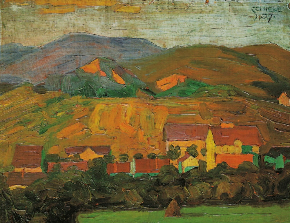 Posterazzi Village with Mountains 1907 Canvas Art - Egon Schiele (24 x 36)