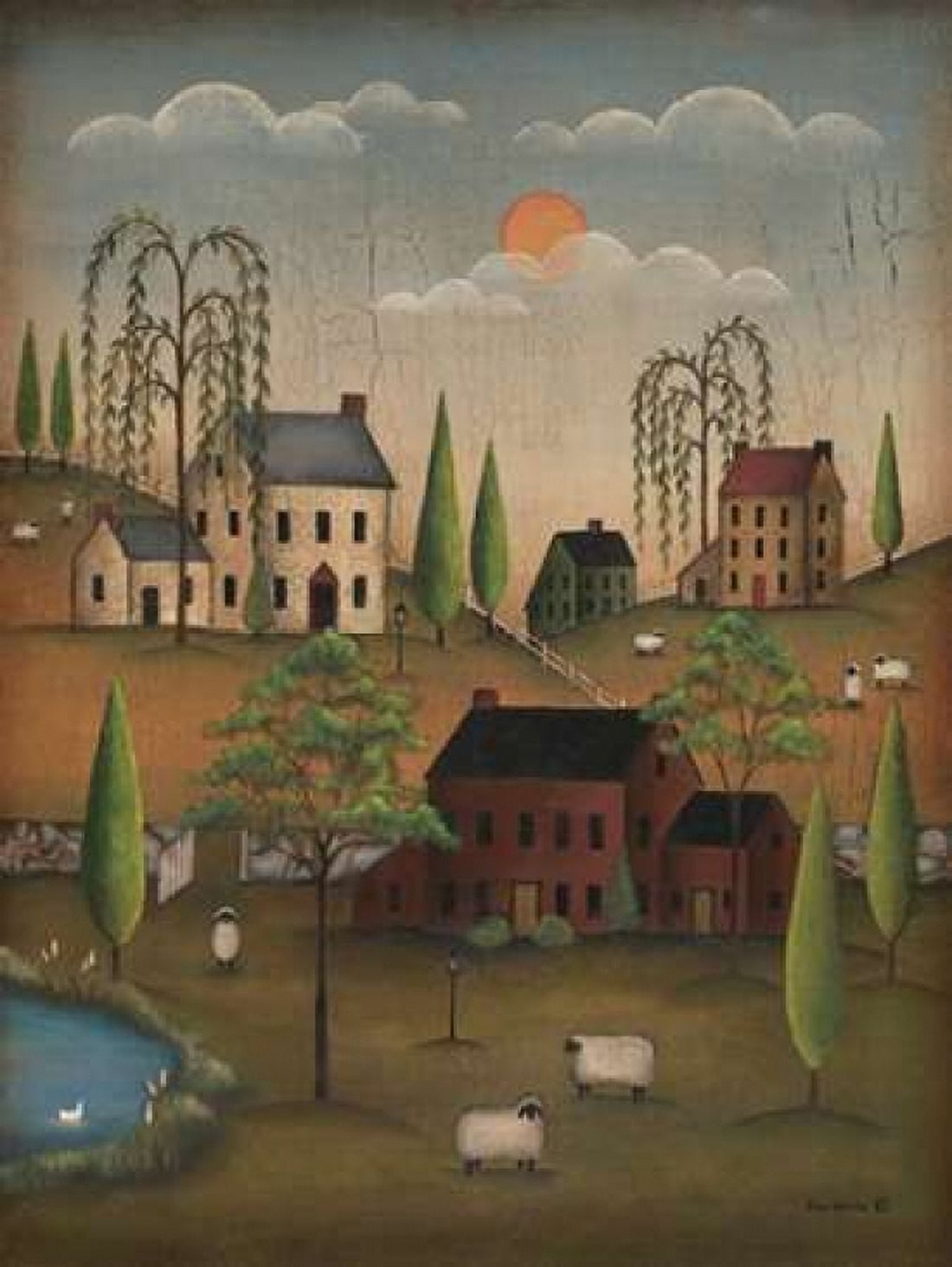 Posterazzi Village with Sheep Canvas Art - Kim Lewis (18 x 24)