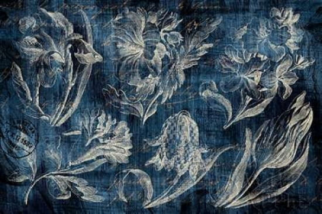 Posterazzi Vintage Tulip Floral Etching Indigo Canvas Art - Wild Apple Portfolio (24 x 36)