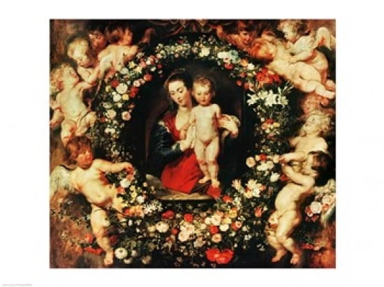 Posterazzi Virgin with a Garland of Flowers c1618-20 Canvas Art - Peter Paul Rubens (36 x 24)