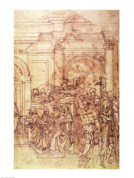Posterazzi W29 Sketch of a crowd for a classical scene Canvas Art - Michelangelo Buonarroti (24 x 36)