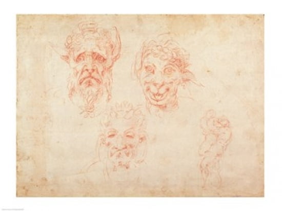 Posterazzi W33 Sketches of satyrs faces Canvas Art - Michelangelo Buonarroti (36 x 24)
