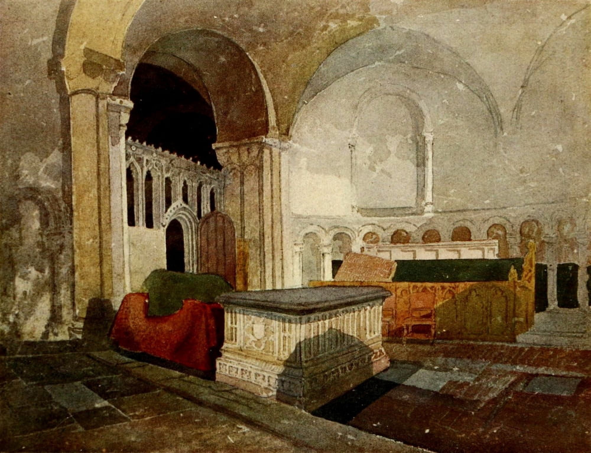 Posterazzi Walkers Quarterly 1926 Norwich Cathedral interior 1 Canvas Art - John Sell Cotman (24 x 36)