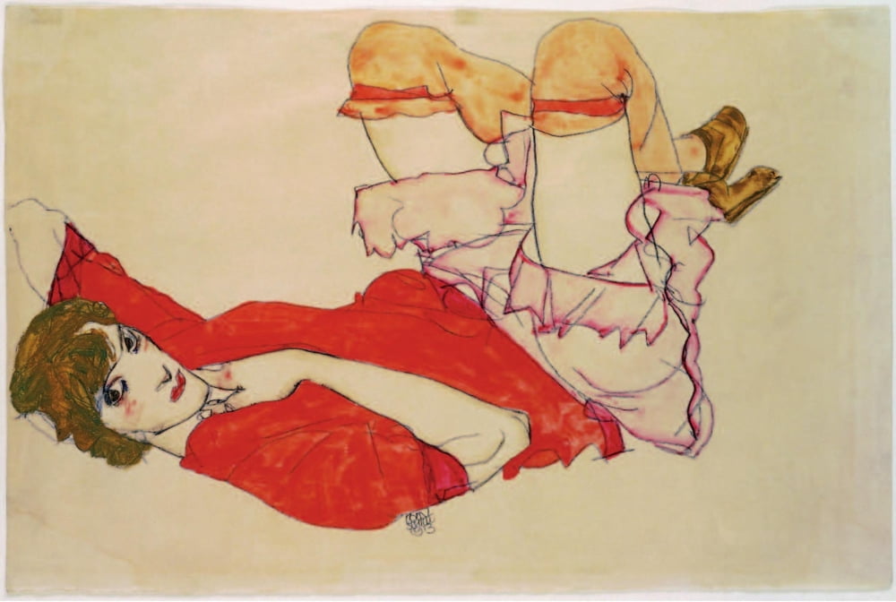 Posterazzi Wally in red blouse & raised knees 1913 Canvas Art - Egon Schiele (24 x 36)