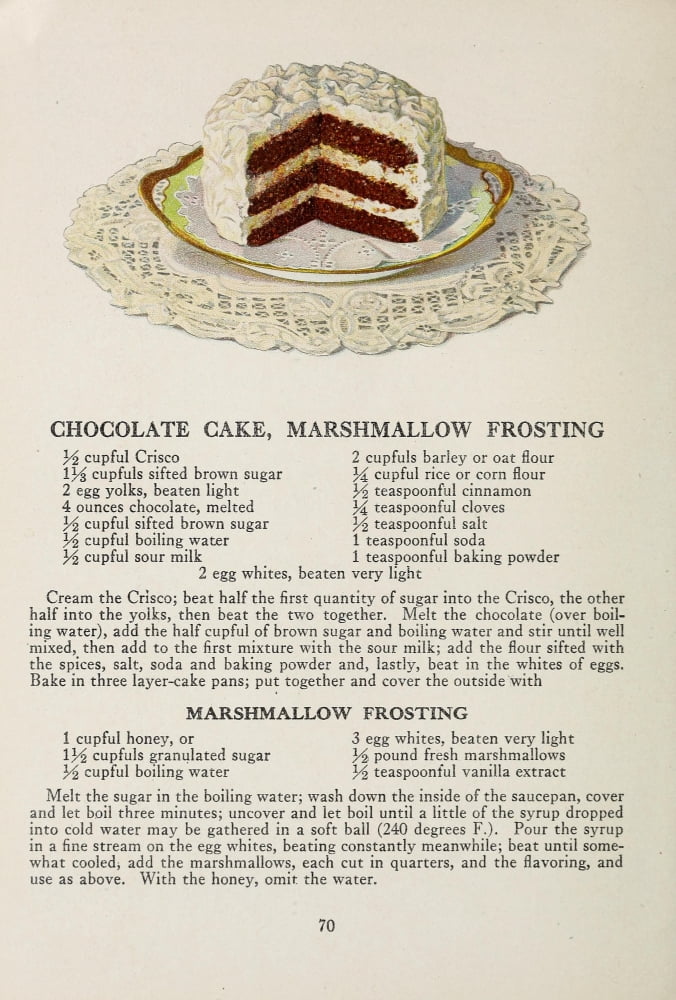 Posterazzi War Time Recipes 1918 Choc Cake Marshmallow frosting Canvas Art - Janet McKenzie Hill (24 x 36)