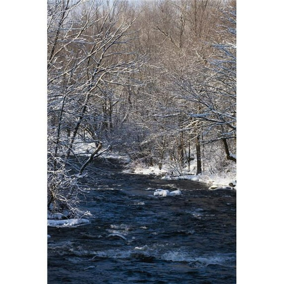 Posterazzi Water Flowing in A River with Snow Covered Shoreline - Fulford Quebec Canada Poster Print